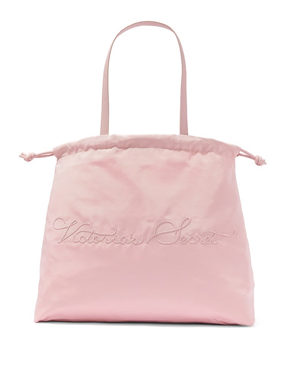 Victoria’s Secret Cinched Satin Tote Bag Embroidered Logo - Pink - NWT